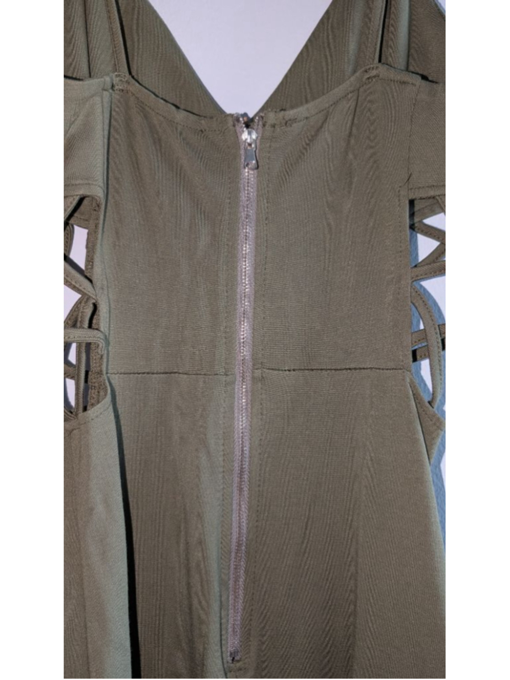 AKIRA CHICAGO Olive Green Bodycon Dress Cutouts Size Medium - Picture 9 of 9